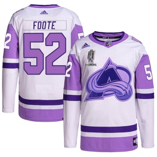 Men's Adam Foote Colorado Avalanche Adidas Hockey Fights Cancer 2022 Stanley Cup Champions Jersey - Authentic White/Purple