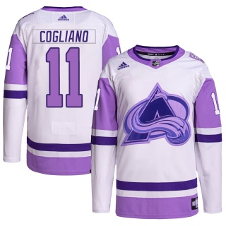 Men's Andrew Cogliano Colorado Avalanche Adidas Hockey Fights Cancer Primegreen Jersey - Authentic White/Purple