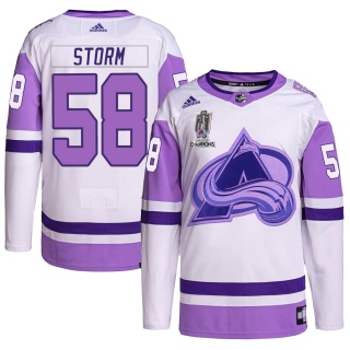 Men's Ben Storm Colorado Avalanche Adidas Hockey Fights Cancer 2022 Stanley Cup Champions Jersey - Authentic White/Purple