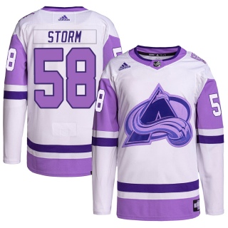 Men's Ben Storm Colorado Avalanche Adidas Hockey Fights Cancer Primegreen Jersey - Authentic White/Purple