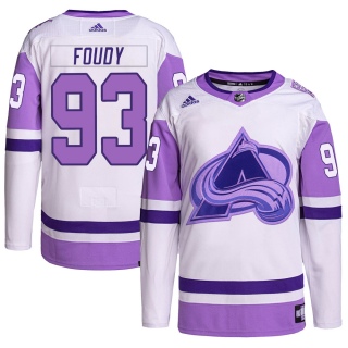 Men's Jean-Luc Foudy Colorado Avalanche Adidas Hockey Fights Cancer Primegreen Jersey - Authentic White/Purple
