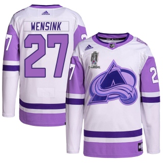 Men's John Wensink Colorado Avalanche Adidas Hockey Fights Cancer 2022 Stanley Cup Champions Jersey - Authentic White/Purple