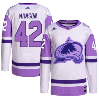 Men's Josh Manson Colorado Avalanche Adidas Hockey Fights Cancer Primegreen Jersey - Authentic White/Purple