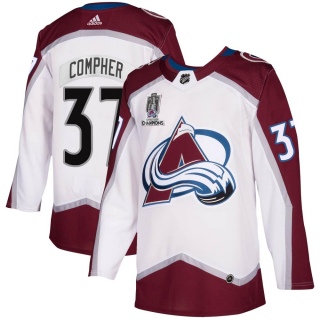 Men's J.t. Compher Colorado Avalanche Adidas J.T. Compher 2020/21 Away 2022 Stanley Cup Champions Jersey - Authentic White