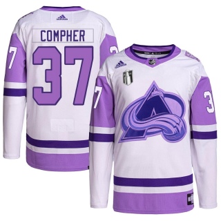 Men's J.t. Compher Colorado Avalanche Adidas J.T. Compher Hockey Fights Cancer Primegreen 2022 Stanley Cup Final Patch Jersey - 