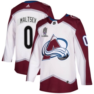Men's Mikhail Maltsev Colorado Avalanche Adidas 2020/21 Away 2022 Stanley Cup Champions Jersey - Authentic White