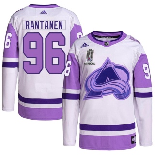 Men's Mikko Rantanen Colorado Avalanche Adidas Hockey Fights Cancer 2022 Stanley Cup Champions Jersey - Authentic White/Purple