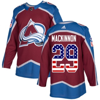 Men's Nathan MacKinnon Colorado Avalanche Adidas Burgundy USA Flag Fashion Jersey - Authentic Red