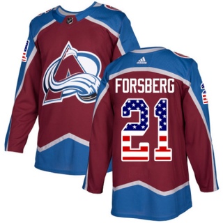 Men's Peter Forsberg Colorado Avalanche Adidas Burgundy USA Flag Fashion Jersey - Authentic Red