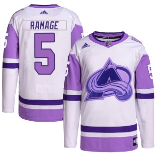 Men's Rob Ramage Colorado Avalanche Adidas Hockey Fights Cancer Primegreen Jersey - Authentic White/Purple