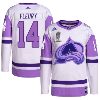 Men's Theoren Fleury Colorado Avalanche Adidas Hockey Fights Cancer 2022 Stanley Cup Champions Jersey - Authentic White/Purple