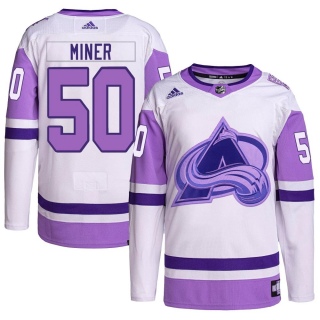 Men's Trent Miner Colorado Avalanche Adidas Hockey Fights Cancer Primegreen Jersey - Authentic White/Purple