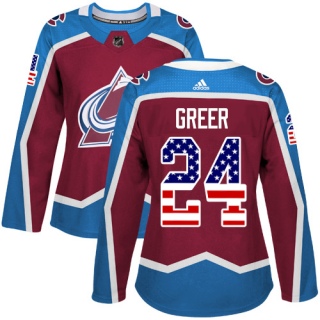Women's A.J. Greer Colorado Avalanche Adidas Burgundy USA Flag Fashion Jersey - Authentic Red