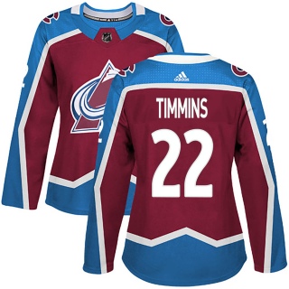 Women's Conor Timmins Colorado Avalanche Adidas Burgundy Home Jersey - Authentic