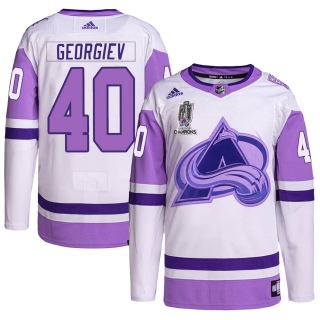 Youth Alexandar Georgiev Colorado Avalanche Adidas Hockey Fights Cancer 2022 Stanley Cup Champions Jersey - Authentic White/Purp