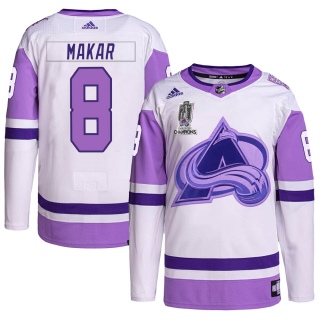 Youth Cale Makar Colorado Avalanche Adidas Hockey Fights Cancer 2022 Stanley Cup Champions Jersey - Authentic White/Purple