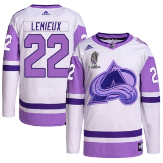 Youth Claude Lemieux Colorado Avalanche Adidas Hockey Fights Cancer 2022 Stanley Cup Champions Jersey - Authentic White/Purple