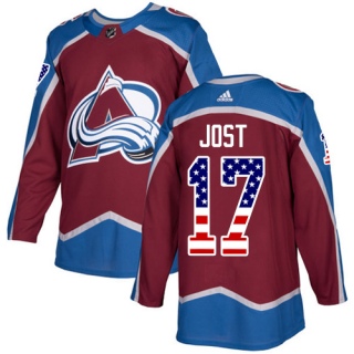 Youth Tyson Jost Colorado Avalanche Adidas Burgundy USA Flag Fashion Jersey - Authentic Red